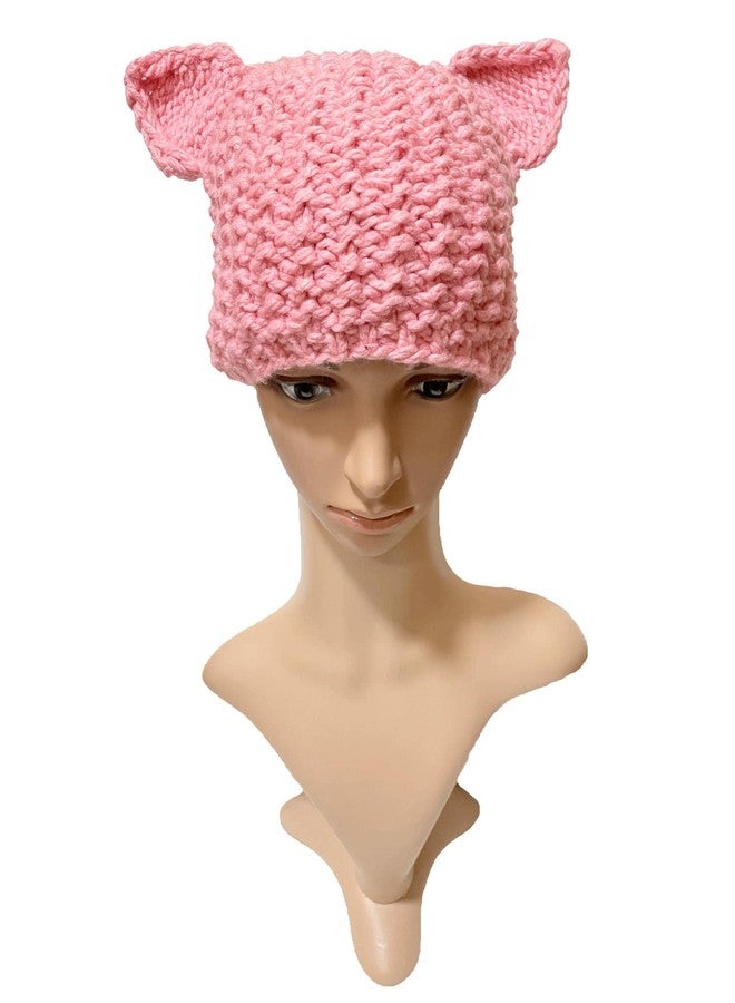 BIBITIME Pussy Cat Hat Women's March Beanie Winter Handmade Knit Animal Ear Cap (Pink, Adult) - Image 2