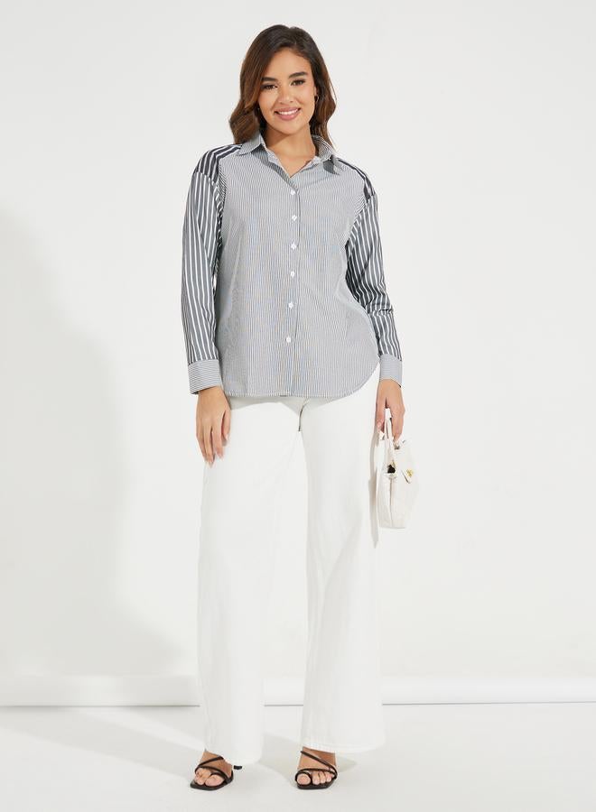 Styli Oversized Longline Striped Shirt with Dropped Shoulder  - Image 2