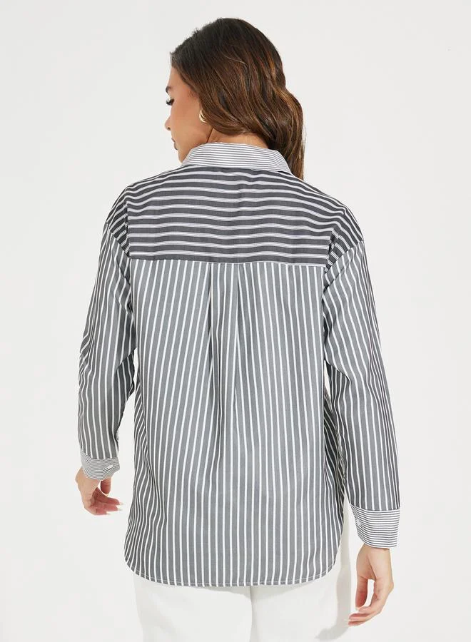 Styli Oversized Longline Striped Shirt with Dropped Shoulder