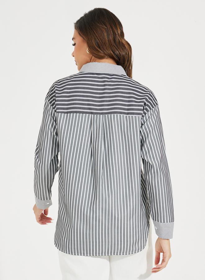 Styli Oversized Longline Striped Shirt with Dropped Shoulder - Image 4