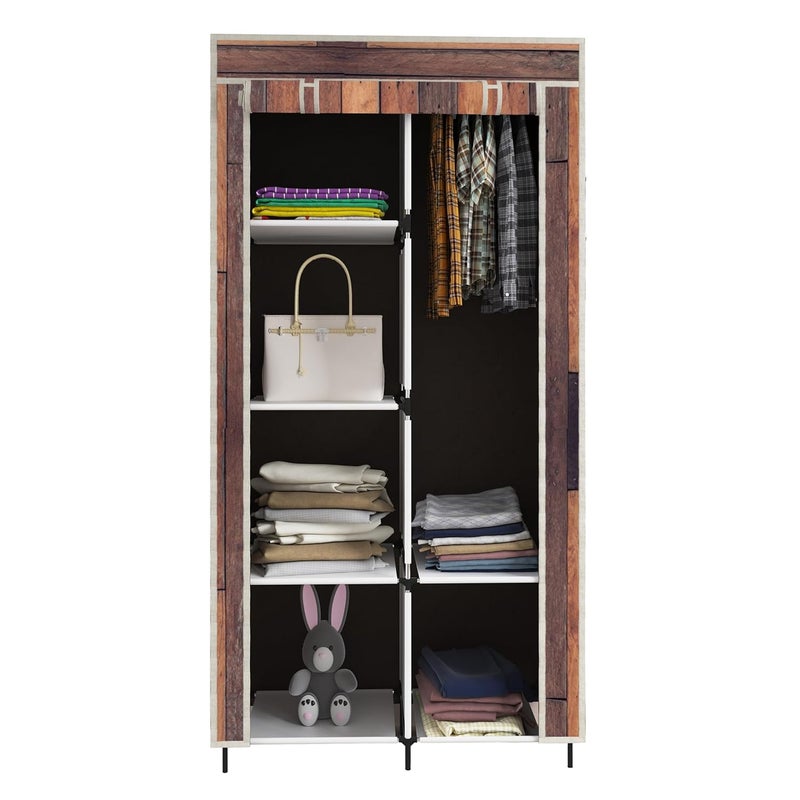 Whitecloud TRANSFORMING HOMES Whitecloud TRANSFORMING HOMES Printed Collapsible Wardrobe Almira for Clothes 1 Hanging Space 6 Shelves 1 Side Pocket NonWoven Fabric 100 GSM P 20012  - Image 1