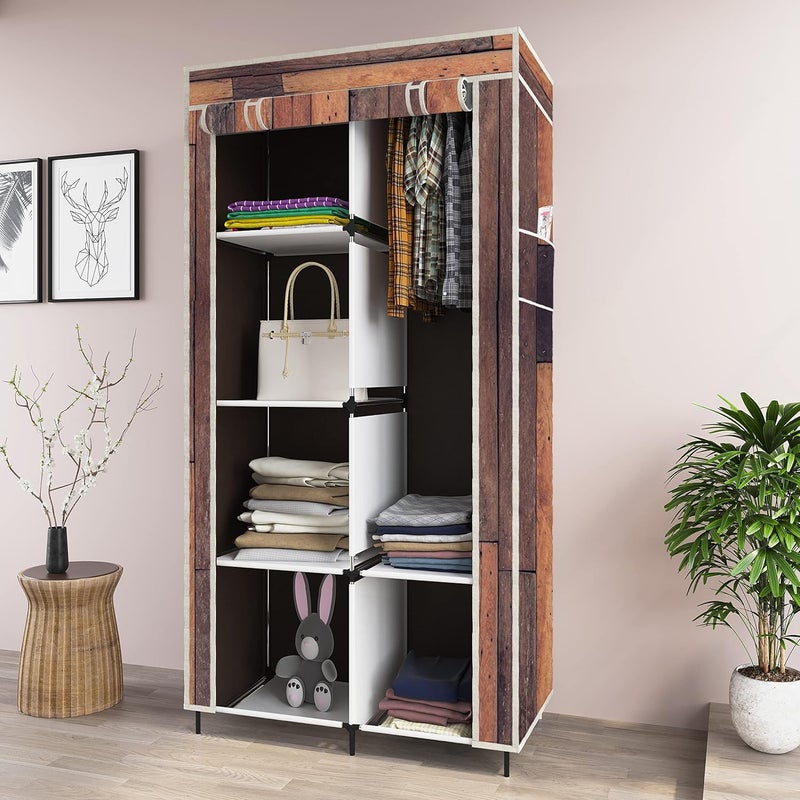 Whitecloud TRANSFORMING HOMES Whitecloud TRANSFORMING HOMES Printed Collapsible Wardrobe Almira for Clothes 1 Hanging Space 6 Shelves 1 Side Pocket NonWoven Fabric 100 GSM P 20012  - Image 2