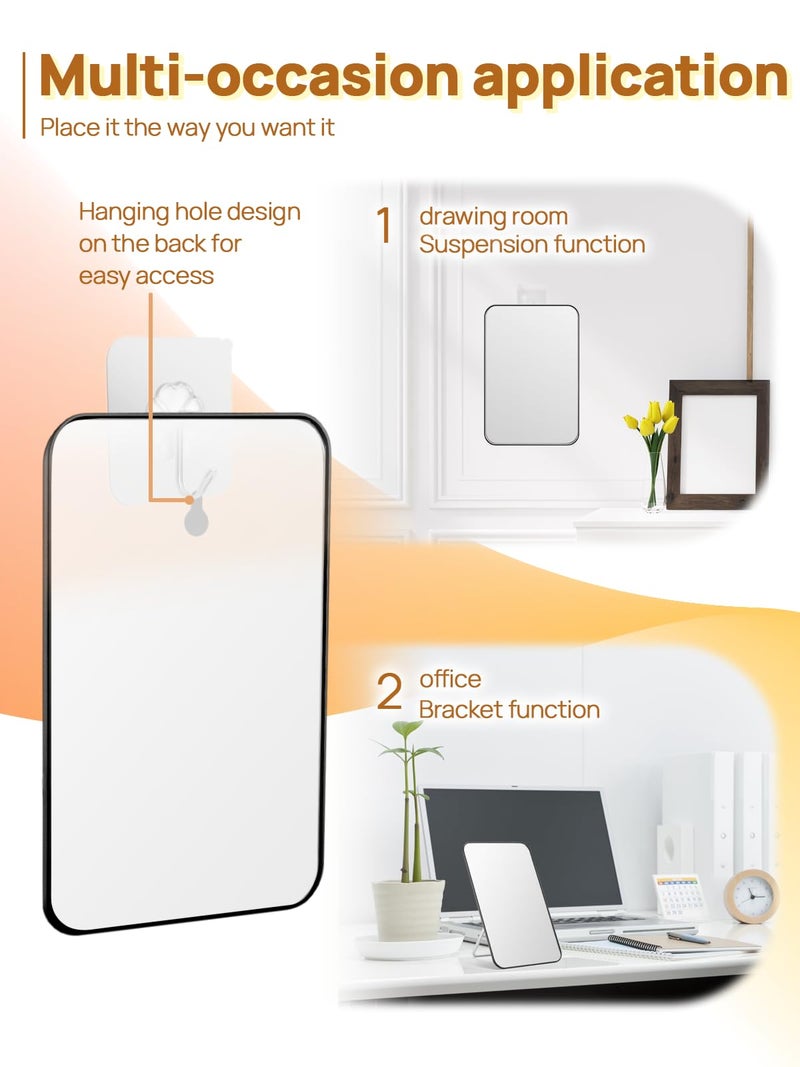 OMIRO Desk Makeup Mirror, 8 x 5 inches Table Mirror with Foldable Stand and Hanging Hole for Shaving and Travelling, Black - Image 3