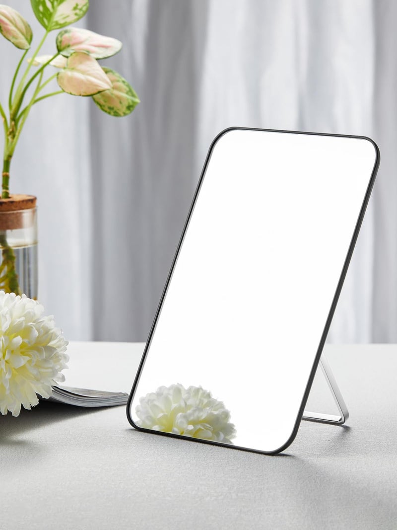 OMIRO Desk Makeup Mirror, 8 x 5 inches Table Mirror with Foldable Stand and Hanging Hole for Shaving and Travelling, Black - Image 4