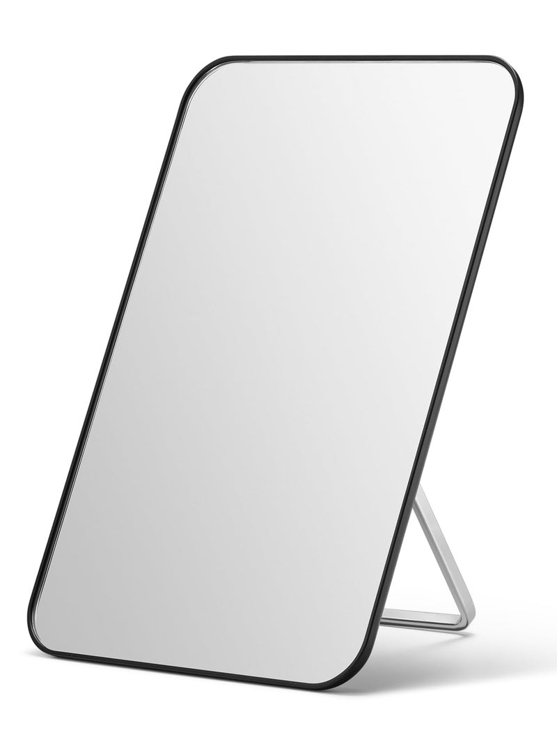OMIRO Desk Makeup Mirror, 8 x 5 inches Table Mirror with Foldable Stand and Hanging Hole for Shaving and Travelling, Black - Image 1