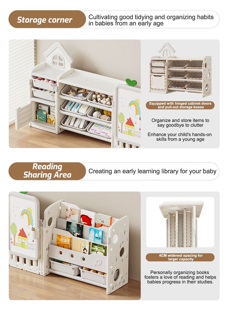MaBaby Kid's Toy Storage Organizer with Bookshelf, Foldable Toddler Playroom Storage Cabinet, Adjustable Height Drawing Board, Multifunctional Toy Shelf & Bookcase for Playroom Bedroom Nursery, HDPE Safe Material - Image 4