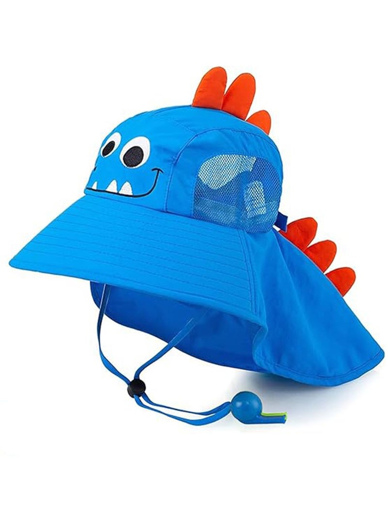 NNEWVANTE قبعة شمسية للأطفال مع واقي للرقبة قبعة سباحة للبنات والأولاد قبعة شاطئ صيفية للأطفال بعمر 3-8 سنوات باللون الأزرق - Image 1