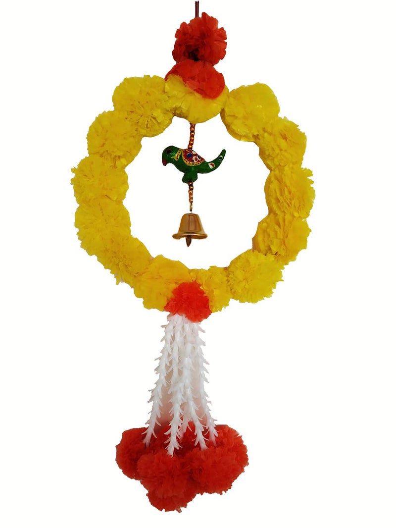 Sridha Sridha Marigold Genda Flower Ring Garland for Diwali Decoration Artificial Flower Decoration Item for Home Festival Yellow Orange