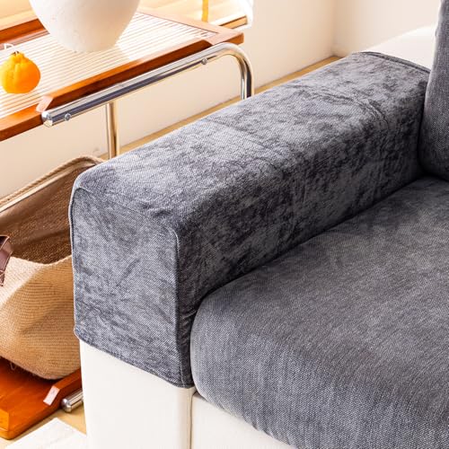 WEYOND Couch Cushion Covers for L Shaped Sectional Sofa Softer Chenille Large Sofa Covers Washable NonSlip Individual Stretch Couch Cover 2Pack Armrest Covers Dark Grey - Image 1