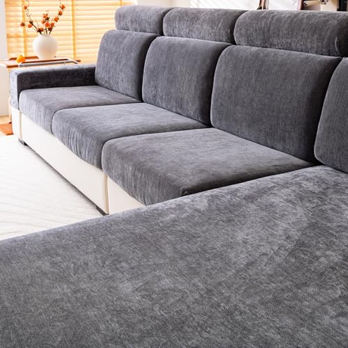 WEYOND Couch Cushion Covers for L Shaped Sectional Sofa Softer Chenille Large Sofa Covers Washable NonSlip Individual Stretch Couch Cover 2Pack Armrest Covers Dark Grey - Image 3