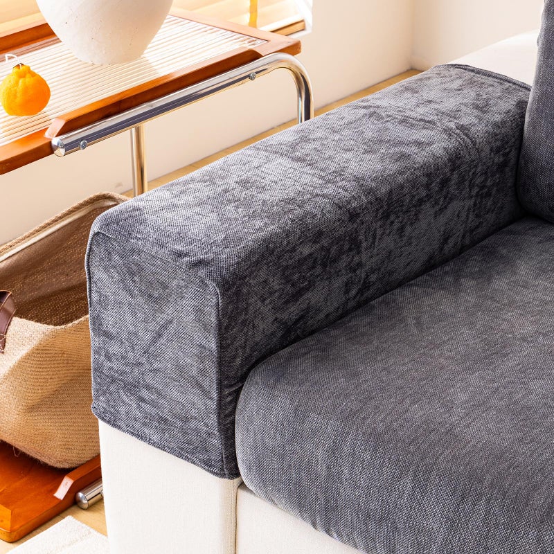 WEYOND Couch Cushion Covers for L Shaped Sectional Sofa Softer Chenille Large Sofa Covers Washable NonSlip Individual Stretch Couch Cover 2Pack Armrest Covers Dark Grey - Image 2