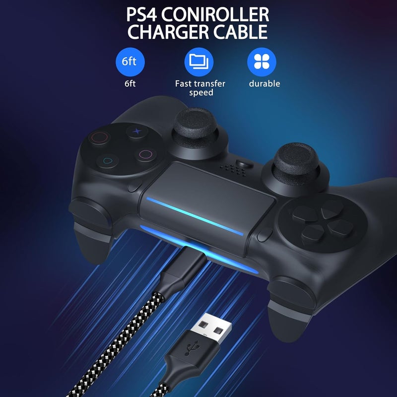 SCOVEE PS4 Controller Charger Cable 3-Pack 6FT for Xbox One Controller,Dualshock 4,PS4 Charging Cord,Nylon Braided Micro USB Data Sync Cable for Xbox One S/X,Playstation 4,PS4 Slim/Pro,Charge and Play Wire - Image 2