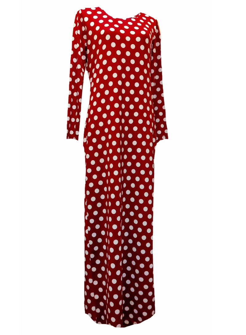 Wonen knit winter polka dots maxi dress red & white - Image 1