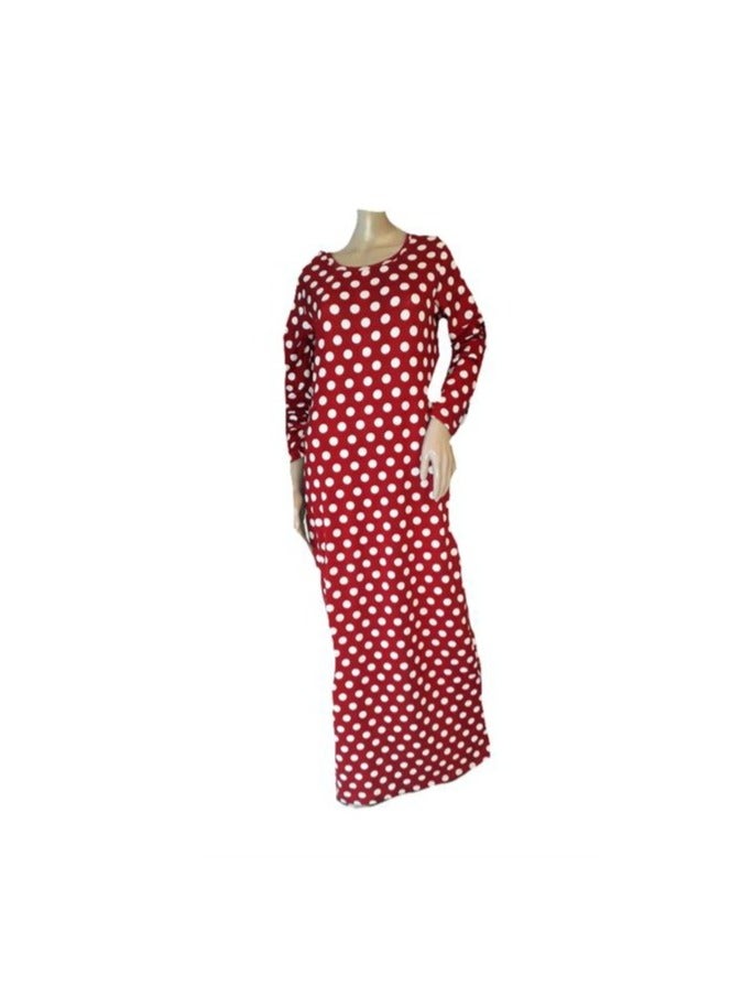 Wonen knit winter polka dots maxi dress red & white - Image 3
