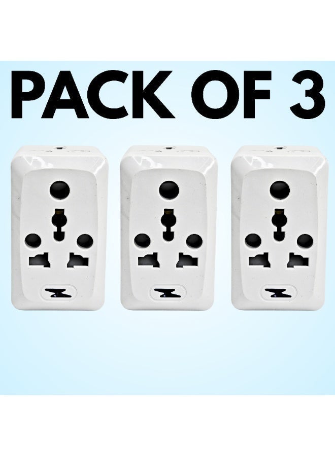 15A 3-Way Universal Multi-Plug Adaptor, Type M 3-Pin Round Pin Socket Extension with Neon Indicator and Surge Protection, Heavy Duty for Home and Office, White, Pack of 3 - Image 3