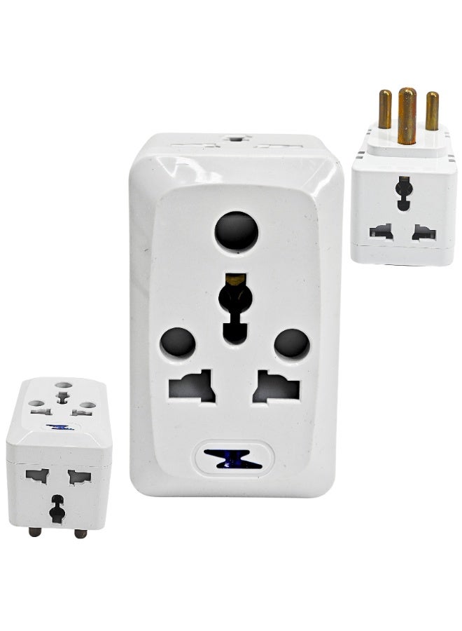 15A 3-Way Universal Multi-Plug Adaptor, Type M 3-Pin Round Pin Socket Extension with Neon Indicator and Surge Protection, Heavy Duty for Home and Office, White, Pack of 3 - Image 1