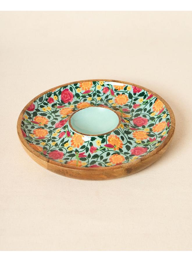 Rani Bagh Wooden Chip & Dip Platter, 12"dia | Palace Memoirs