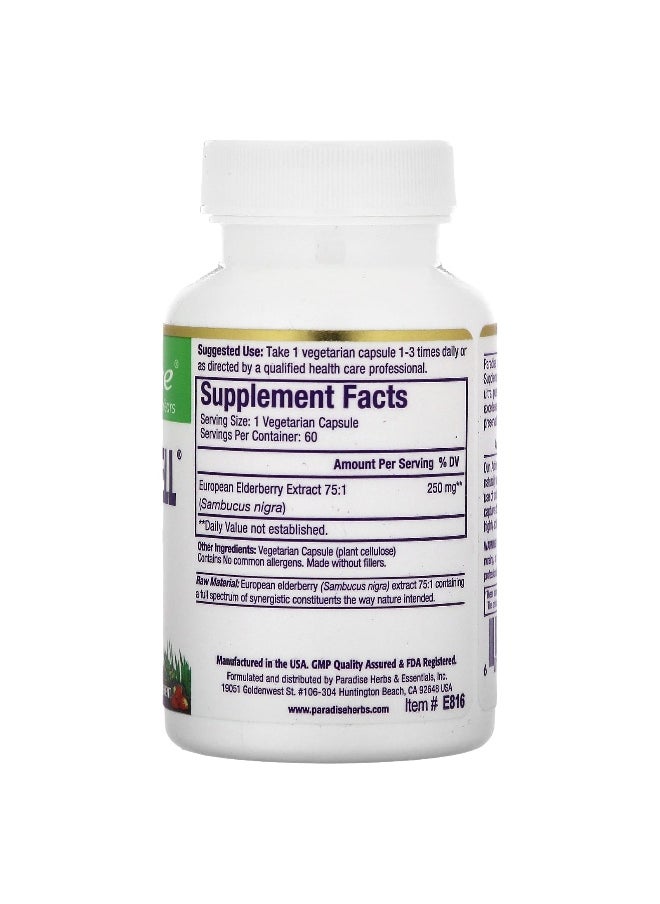 Paradise Herbs Paradise Herbs, Sambuca-Well, European Elderberry, 250 mg, 60 Vegetarian Capsules  - Image 2