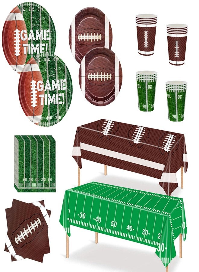 Xindtek Football Party Supplies Kit Serve 24, Including Dinner Plates Dessert Plates Napkins Cups Plastic Touchdown Tablecloth for Football Birthday Party Football Gameday Tailgate (Large) - Image 1