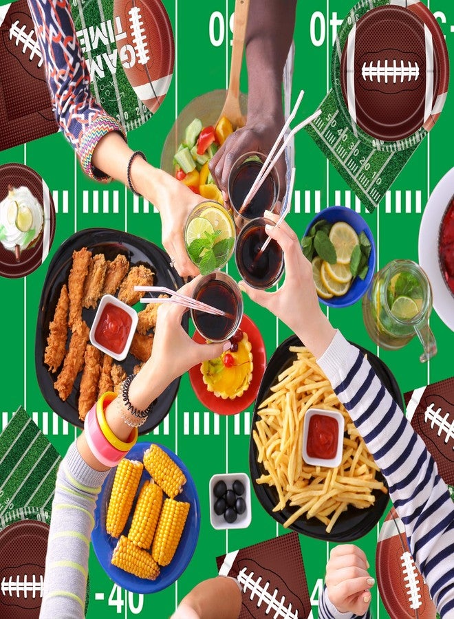 Xindtek Football Party Supplies Kit Serve 24, Including Dinner Plates Dessert Plates Napkins Cups Plastic Touchdown Tablecloth for Football Birthday Party Football Gameday Tailgate (Large) - Image 5