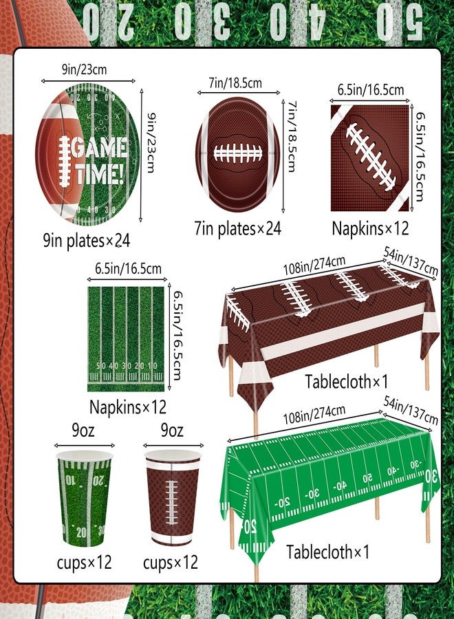 Xindtek Football Party Supplies Kit Serve 24, Including Dinner Plates Dessert Plates Napkins Cups Plastic Touchdown Tablecloth for Football Birthday Party Football Gameday Tailgate (Large) - Image 2