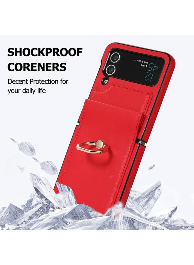 اس-توب جراب لهاتف Samsung Galaxy Z Flip4 بتغطية كاملة قابلة للطي بلون سادة من مادة البولي يوريثان مع حلقة - Image 2