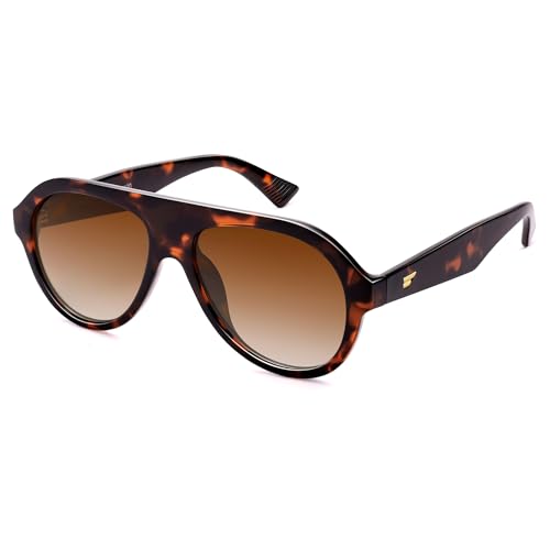 VANLINKER Retro Aviator Polarized Sunglasses for Men Women Trendy 70s Vintage Plastic Frame Sun Glasses VL9750,Tortoise - Image 1
