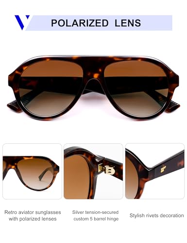 VANLINKER Retro Aviator Polarized Sunglasses for Men Women Trendy 70s Vintage Plastic Frame Sun Glasses VL9750,Tortoise - Image 4