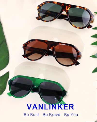 VANLINKER Retro Aviator Polarized Sunglasses for Men Women Trendy 70s Vintage Plastic Frame Sun Glasses VL9750,Tortoise - Image 2