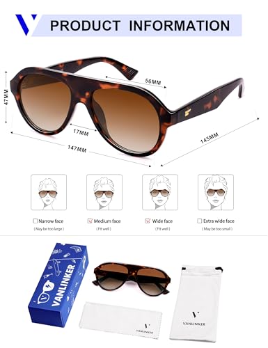 VANLINKER Retro Aviator Polarized Sunglasses for Men Women Trendy 70s Vintage Plastic Frame Sun Glasses VL9750,Tortoise - Image 5