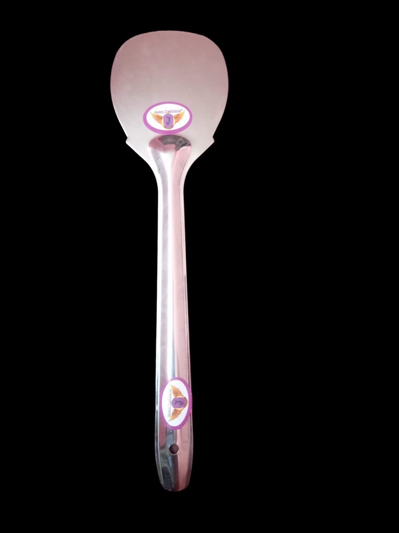 Jayam Traditional Stainless Steel Cooking and Serving Spoon Set for 2 | Medium | Large (Disc Turner) - Image 3