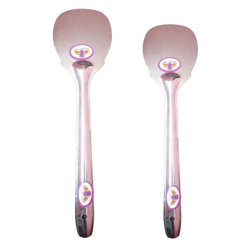 Jayam Traditional Stainless Steel Cooking and Serving Spoon Set for 2 | Medium | Large (Disc Turner) - Image 1