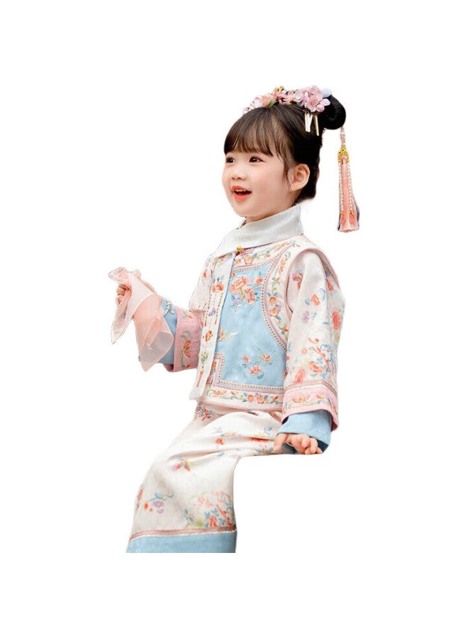 Cute Tiger Wings Girls' Cheongsam Qipao Two-Piece Set In Pink (Excluding Scarf Accessories) Size 90 - Image 1