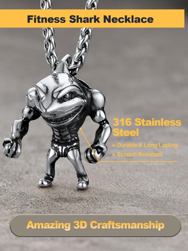 U7 Men Shark Necklace Stainless Steel Masculine Fitness Pendant Mens Chain Vintage Statement Punk Jewelry - Image 4