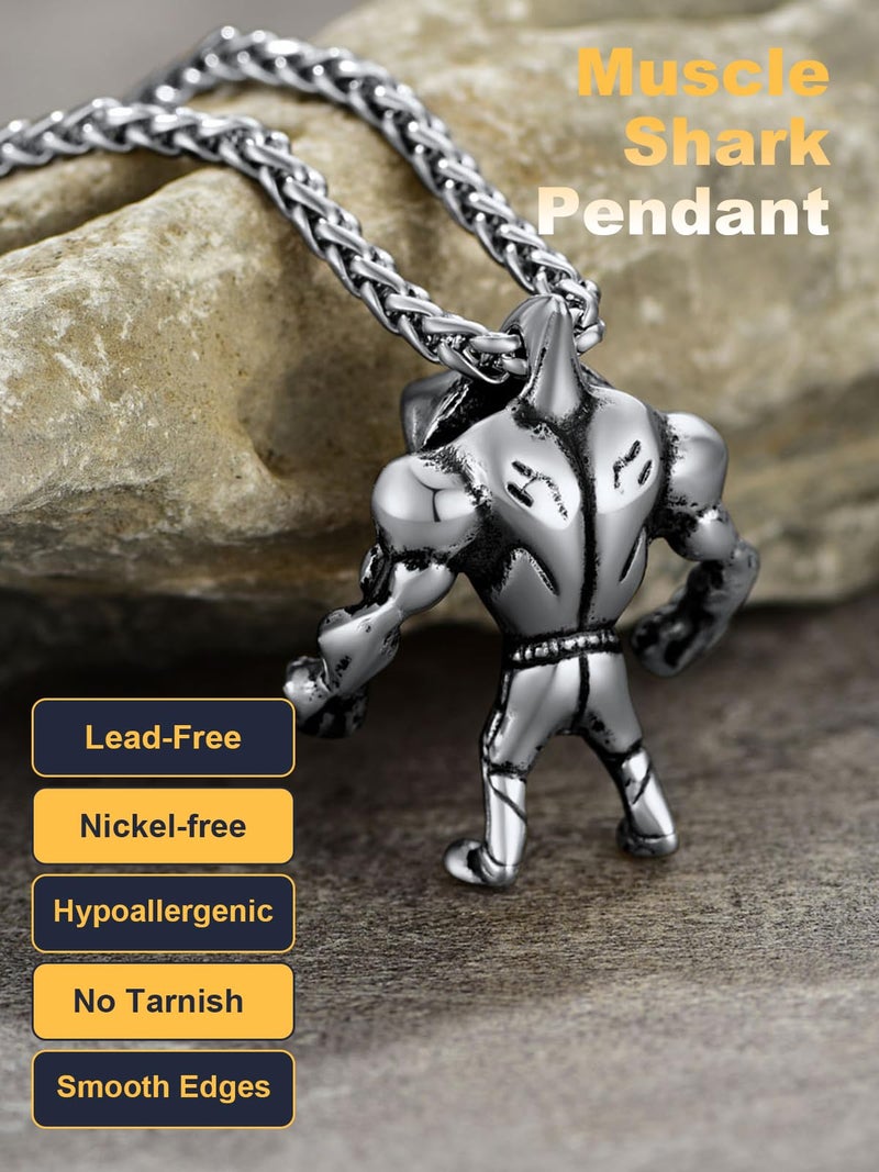 U7 Men Shark Necklace Stainless Steel Masculine Fitness Pendant Mens Chain Vintage Statement Punk Jewelry - Image 5