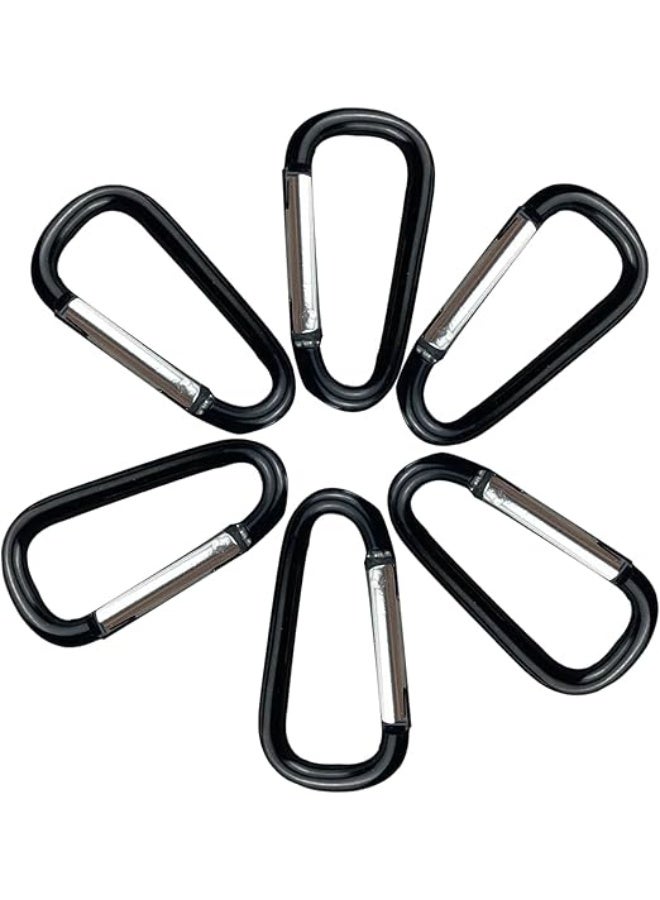 Ebon D-ring Keychain - 6 Pack 3 Inch Aluminum Metal Carabiner - Small Key Clips with Spring Hook for Belt, Water Bottle, Backpack, Flag, Dog Leash (Round D Shape Black)