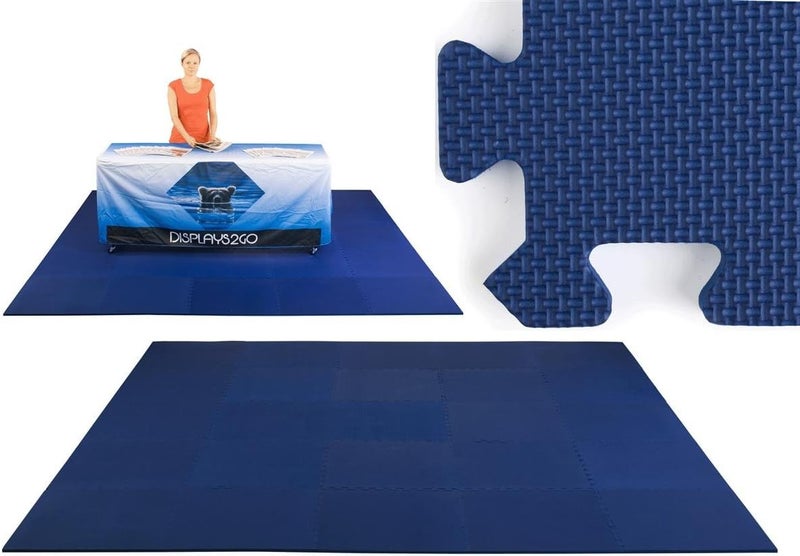 Displays2go Trade Show Flooring is Navy Blue Foam Construction Interlocking Pieces Portable  10 Feet by 10 Feet  - Image 1