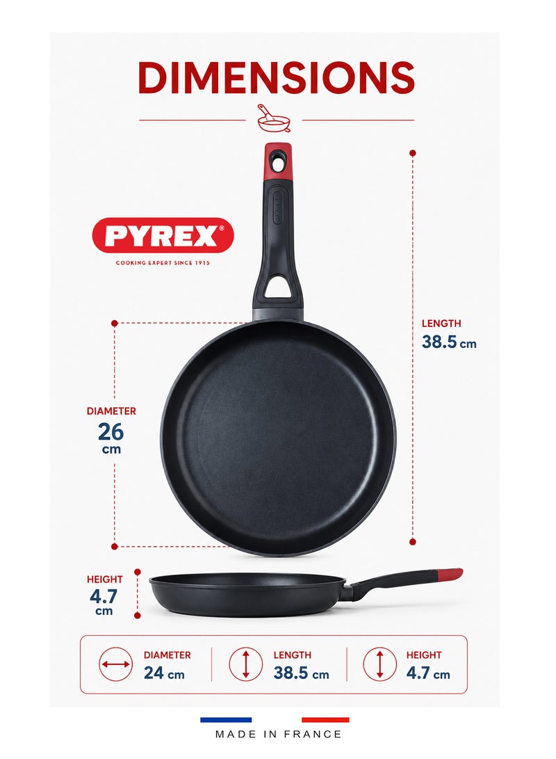 بيريكس Pyrex Optima+ 26cm Frying Pan , PFAS-Free Non-Stick Aluminium Skillet, Even Heat Distribution, Scratch-Resistant, Everyday Cooking Pan, Black 47 x 27 x 7cm - Image 2