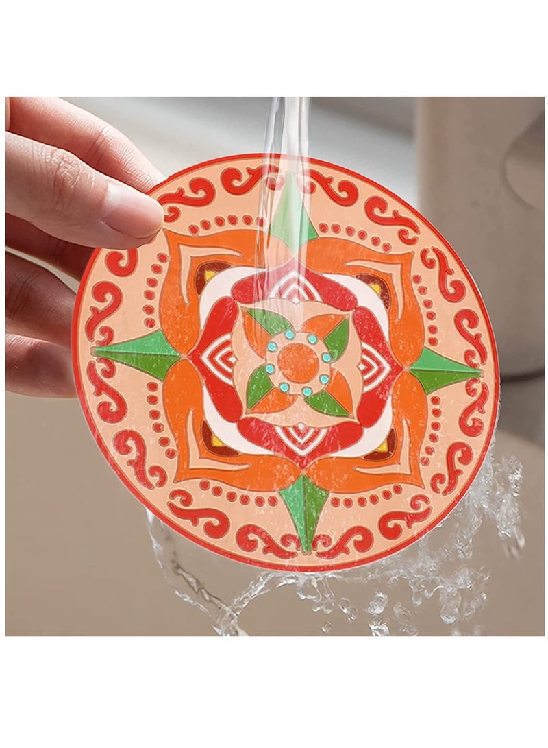 Y&D Silicone Drink Coasters Set 9cm Round Non-slip 3D Texture Rubber Coffee Mug Pad Decorative Cup Retro Style Tea Mat for Hot and Cold Drinks(6 Pcs )  - Image 5