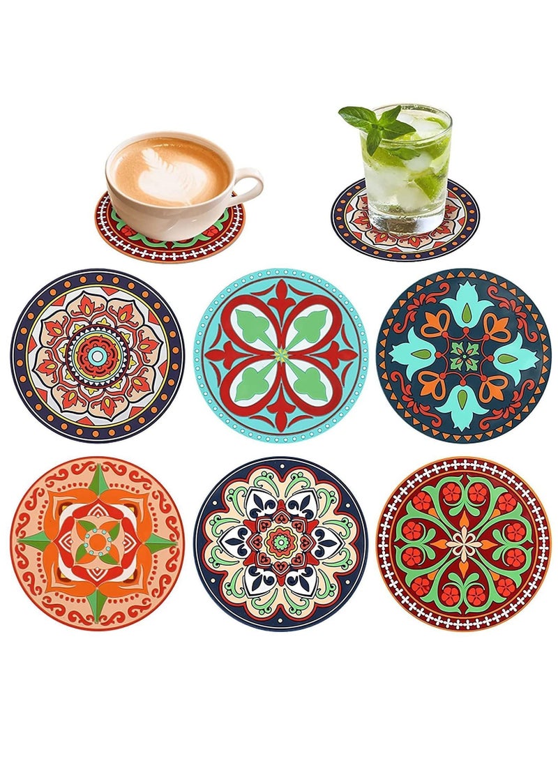 Y&D Silicone Drink Coasters Set 9cm Round Non-slip 3D Texture Rubber Coffee Mug Pad Decorative Cup Retro Style Tea Mat for Hot and Cold Drinks(6 Pcs )  - Image 1