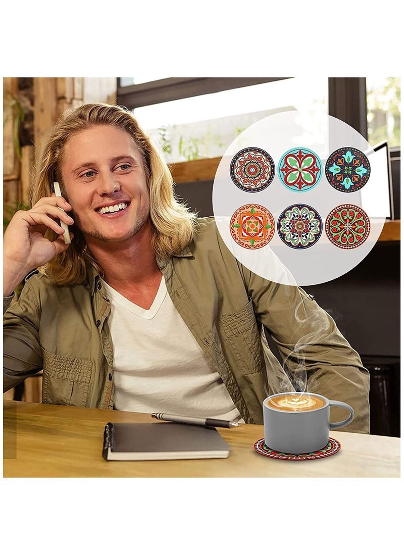 Y&D Silicone Drink Coasters Set 9cm Round Non-slip 3D Texture Rubber Coffee Mug Pad Decorative Cup Retro Style Tea Mat for Hot and Cold Drinks(6 Pcs )  - Image 4