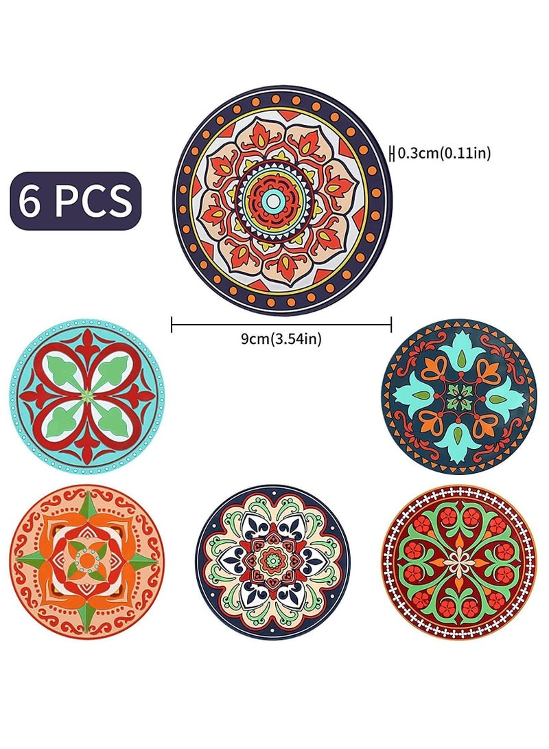Y&D Silicone Drink Coasters Set 9cm Round Non-slip 3D Texture Rubber Coffee Mug Pad Decorative Cup Retro Style Tea Mat for Hot and Cold Drinks(6 Pcs )  - Image 3