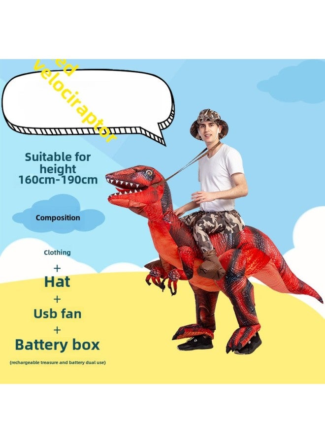 Funny Toy Mount Funny Costume Animal Prop Costume Dinosaur Inflatable Clothes Pants Children Adult-Color:Red Velociraptor—adult - Image 1
