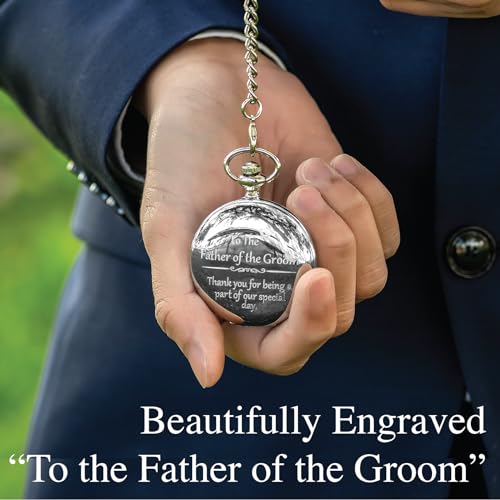 FJ FREDERICK JAMES Father of The Groom Gift - Engraved Pocket Watch - Wedding Gift From Groom & Bride I Silver Etched - Image 3