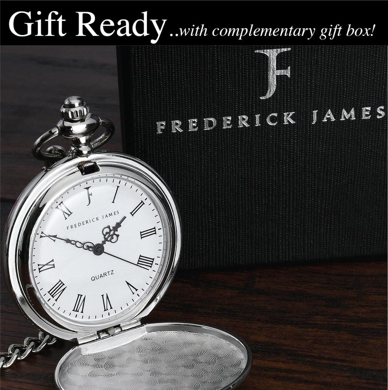 FJ FREDERICK JAMES Father of The Groom Gift - Engraved Pocket Watch - Wedding Gift From Groom & Bride I Silver Etched - Image 5