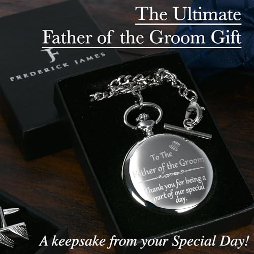 FJ FREDERICK JAMES Father of The Groom Gift - Engraved Pocket Watch - Wedding Gift From Groom & Bride I Silver Etched - Image 2