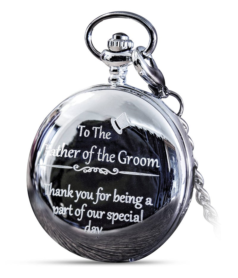 FJ FREDERICK JAMES Father of The Groom Gift - Engraved Pocket Watch - Wedding Gift From Groom & Bride I Silver Etched - Image 1