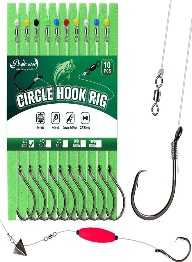 Dovesun 10PCS Circle Hooks Rigs Pre-Rigged Catfish Rig for Saltwater Freshwater Fishing Hooks for Catfish 2/0 - Image 1
