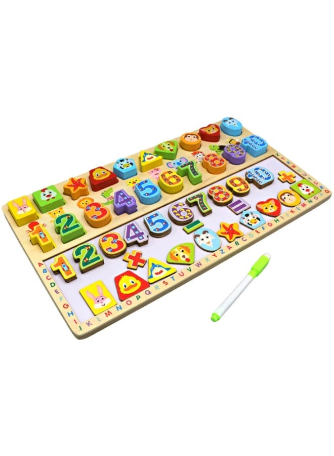 بروماس 3 في 1 لعبة ألغاز خشبية تعتمد على المهارات ولوحة أشكال رقمية - Image 1