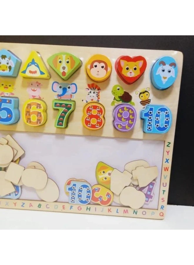 بروماس 3 في 1 لعبة ألغاز خشبية تعتمد على المهارات ولوحة أشكال رقمية - Image 3